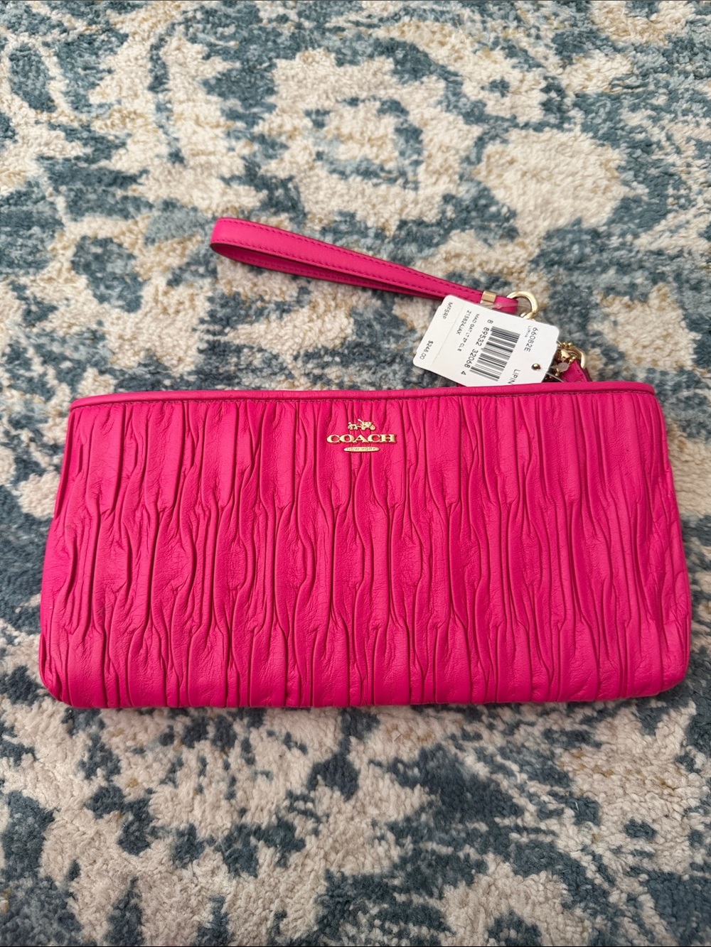 COACH Hot Pink Quilted Wristlet Clutch